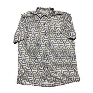 Tommy Bahama Shirt Mens‎ Large Blue Silk Blend Island Zone Geometric Resort Vaca